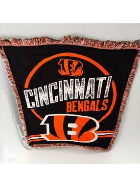 Cincinnati Bengals NFL Logo Tapestry Blanket Fringe Northwest 63"x49"